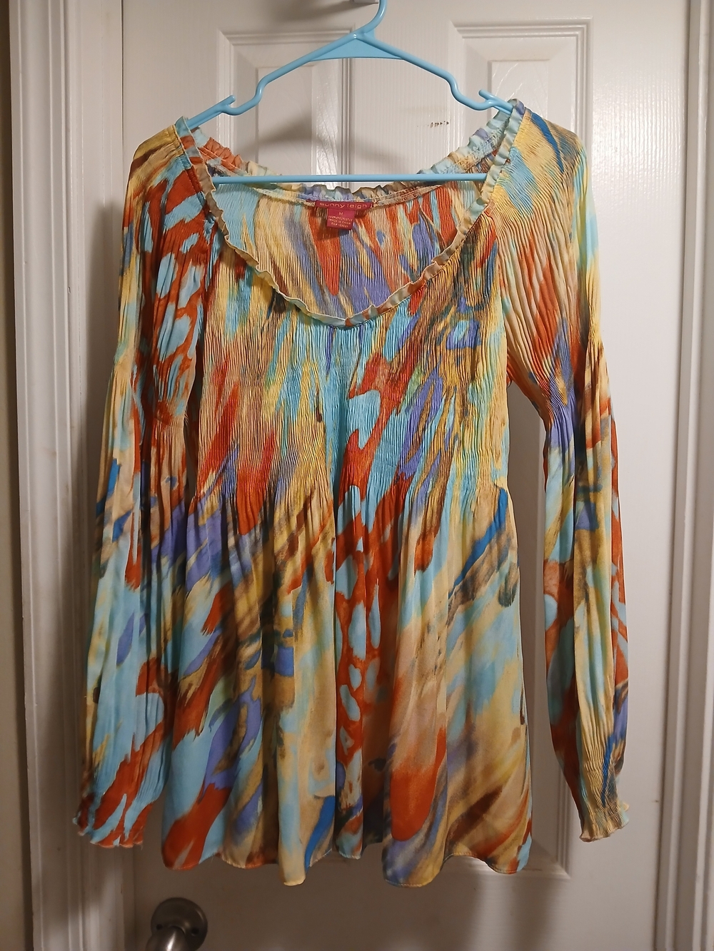 Sunny LEIGH HIPPIE FLOWERPOWER Multicolor Long-Sleeve Pleated Blouse SZ.M